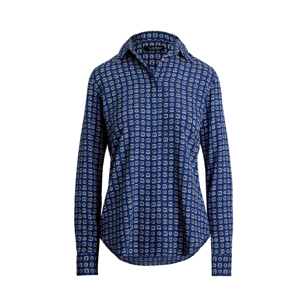 (取寄) ローレン ラルフローレン レディース ストライプド コットン ブロード シャツ Lauren Ralph Lauren women Striped Cotton Broadcloth Shirt Blue/White 2 Striped Cotton Broadcloth Shirt