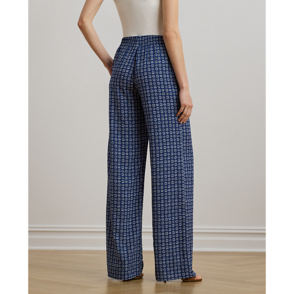 Pantalon large à motif géométrique crêpe Lauren en Bleu/Blanc 5