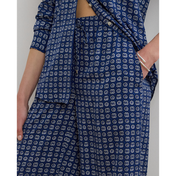 Pantalon large à motif géométrique crêpe Lauren en Bleu/Blanc 6