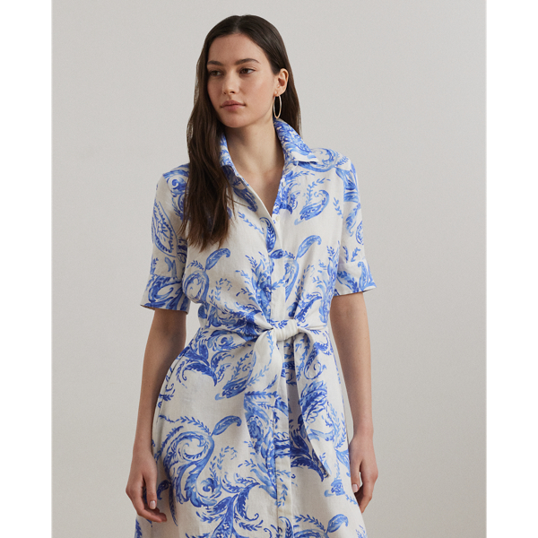Ralph Lauren★Paisley Tie-Front Linen Shirtdress Paisley Tie-Front Linen Shirtdress