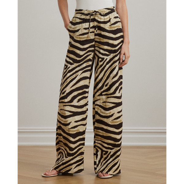 Zebra-Print Linen Wide-Leg Pant