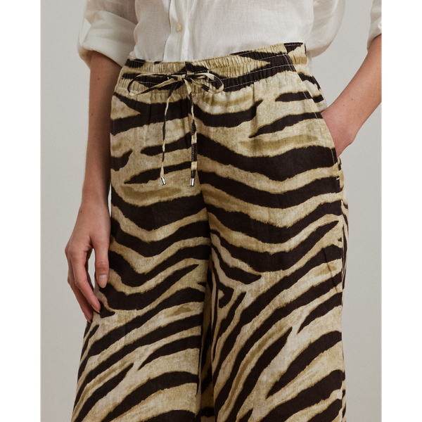 Zebra-Print Linen Wide-Leg Pant