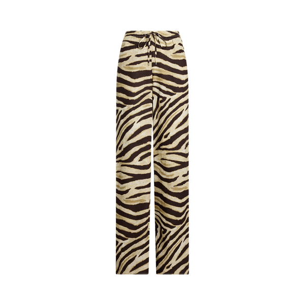 Zebra-Leinenhose mit weitem Bein