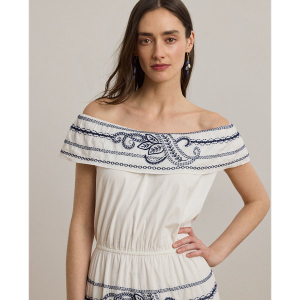 Embroidered Voile Off-the-Shoulder Dress
