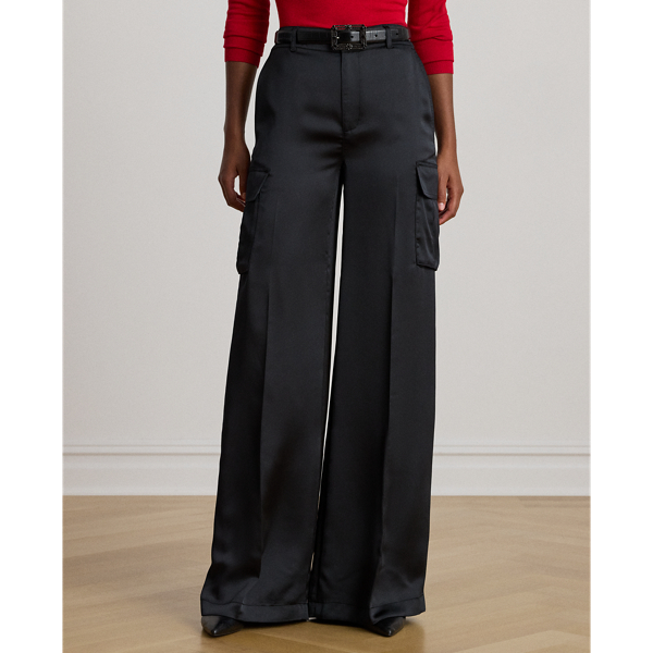 Satin Charmeuse Wide-Leg Cargo Pant