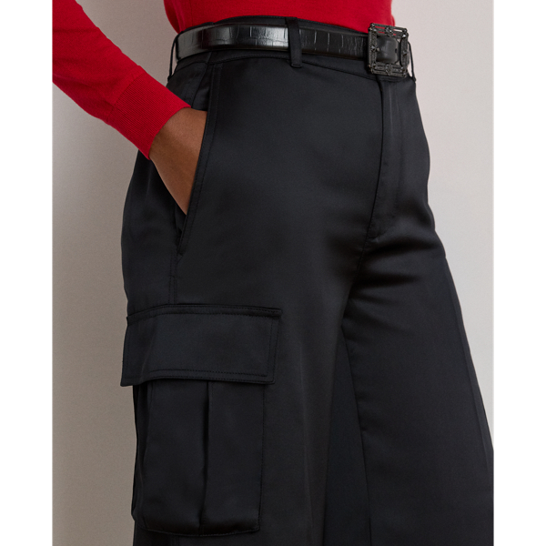 Satin Charmeuse Wide-Leg Cargo Pant