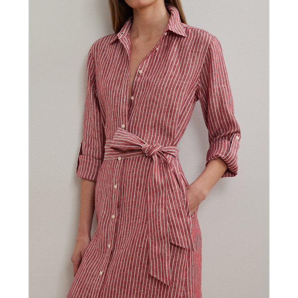 【Ralph Lauren】爽やかシルクブレンド★ストライプドレス ベルテッド ストライプド コットン シャツドレス | ラルフ