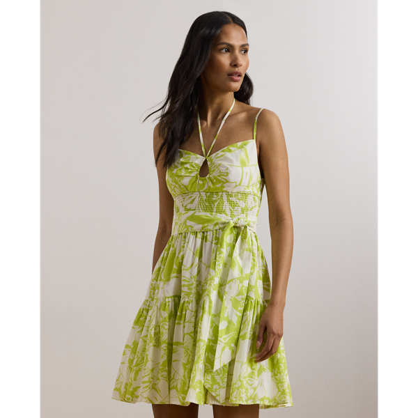 Floral Belted Voile Sleeveless Dress