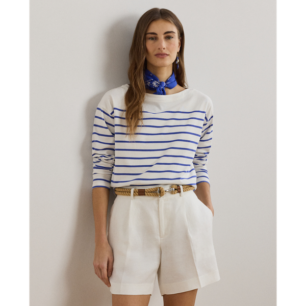 White/Blue Lapis Haut rayé encolure bateau jersey coton Lauren 1