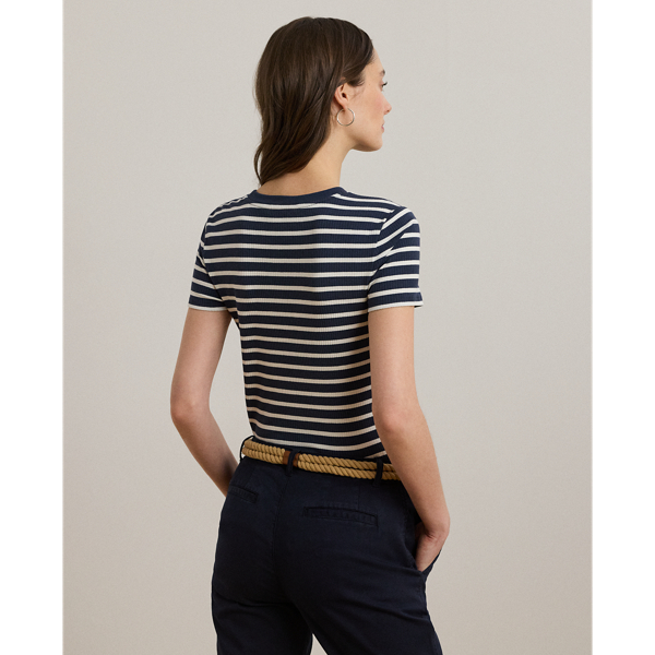 LAUREN RALPH LAUREN / ローレン ラルフ ローレン ストライプド ボタントリム リブニット Tシャツ ストライプド ボタントリム リブニット Tシャツ | ラルフ