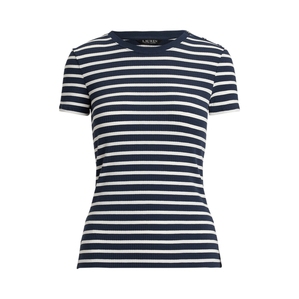 ラルフ・ローレン Lauren Ralph Lauren Striped Button-trim Rib-knit Tee レディース シャツ トップ Striped Button-Trim Rib-Knit Tee