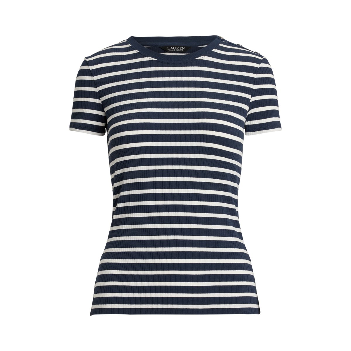 LAUREN RALPH LAUREN / ローレン ラルフ ローレン ストライプド ボタントリム リブニット Tシャツ ストライプド ボタントリム リブニット Tシャツ | ラルフ