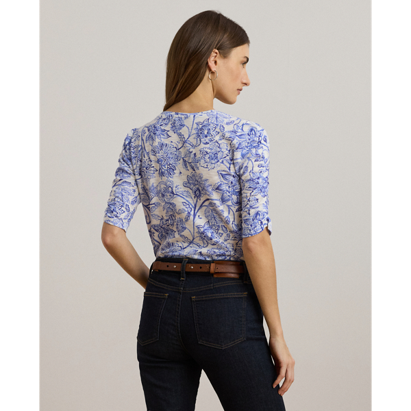 売れ筋商品|||ラルフローレン カットソー トップス レディース Women's Floral Slub Jersey Puff-Sleeve Top Blue White Floral Slub Jersey Puff-Sleeve Top for Women | Ralph Lauren® CL