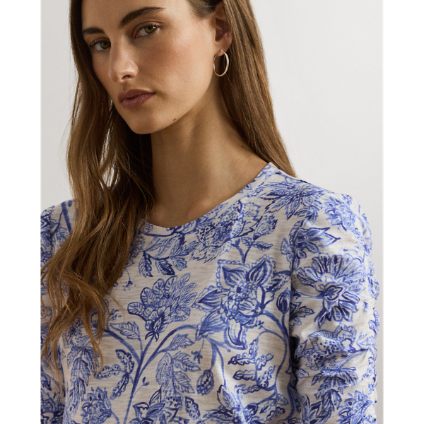 Floral Slub Jersey Elbow-Sleeve T-Shirt for Women | Ralph