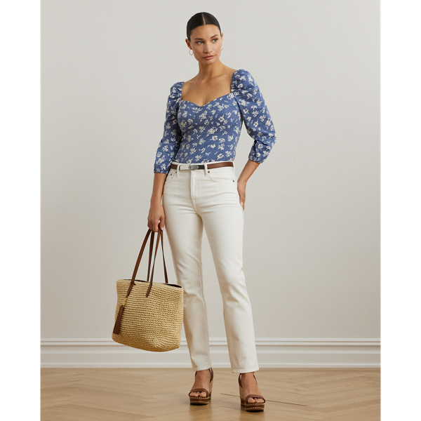 売れ筋商品|||ラルフローレン カットソー トップス レディース Women's Floral Slub Jersey Puff-Sleeve Top Blue White Floral Slub Jersey Puff-Sleeve Top for Women | Ralph Lauren® NO