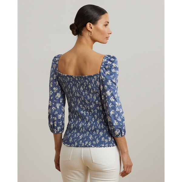 売れ筋商品|||ラルフローレン カットソー トップス レディース Women's Floral Slub Jersey Puff-Sleeve Top Blue White Floral Slub Jersey Puff-Sleeve Top for Women | Ralph Lauren® CL