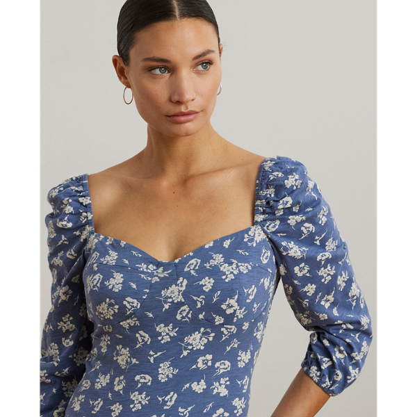 売れ筋商品|||ラルフローレン カットソー トップス レディース Women's Floral Slub Jersey Puff-Sleeve Top Blue White Floral Slub Jersey Puff-Sleeve Top for Women | Ralph Lauren® NO
