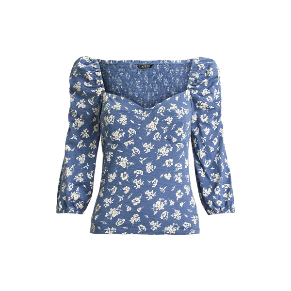 売れ筋商品|||ラルフローレン カットソー トップス レディース Women's Floral Slub Jersey Puff-Sleeve Top Blue White Floral Slub Jersey Puff-Sleeve Top for Women | Ralph Lauren® CL
