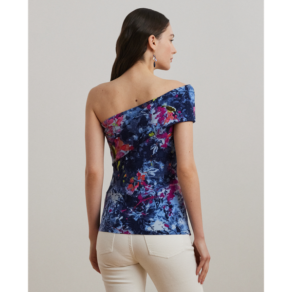 Print Stretch Jersey One-Shoulder Top