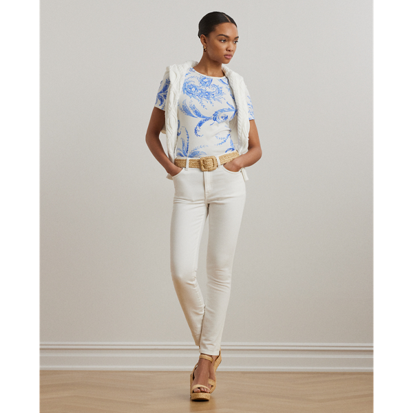 売れ筋商品|||ラルフローレン カットソー トップス レディース Women's Paisley Stretch Cotton Crewneck Tee White Blue Paisley Stretch Cotton Crewneck Tee