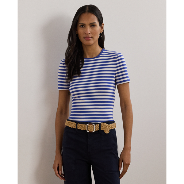 ラルフ・ローレン Lauren Ralph Lauren Striped ストレッチ Cotton Crewneck Tee レディース シャツ トッ Lauren Ralph Lauren Women's Striped Stretch Cotton Crewneck