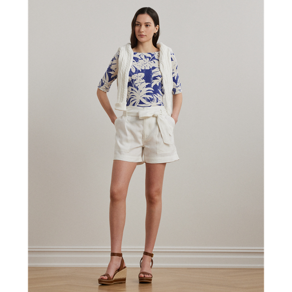 売れ筋商品|||ラルフローレン カットソー トップス レディース Plus Size Palm-Frond-Print Cotton Boatneck Tee Blue White Palm-Frond-Print Cotton Boatneck Tee
