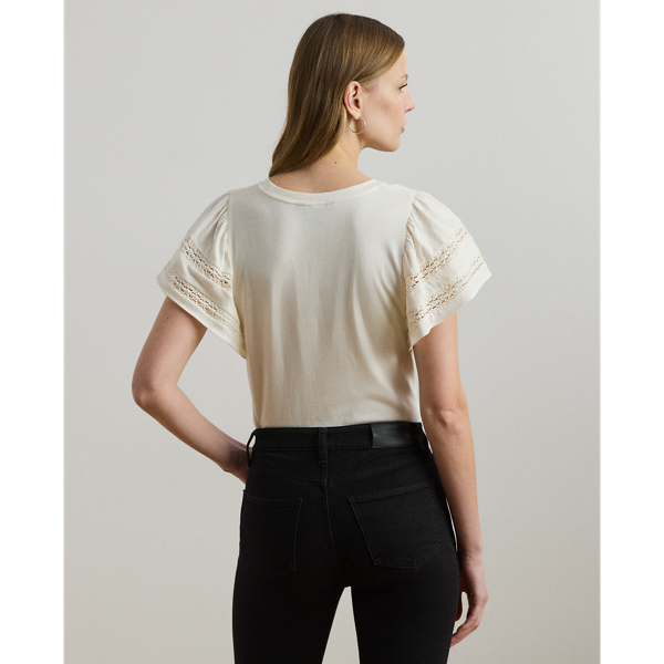 売れ筋商品|||ラルフローレン Tシャツ レディース トップス LACE TRIM JERSEY FLUTTER SLEEVE TOP - Basic T-shirt - mascarpone cream Lace-Trim Jersey Flutter-Sleeve Top for Women | Ralph Lauren® UK