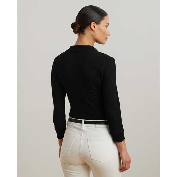 ラルフ・ローレン Lauren Ralph Lauren Plus Size Rib-knit Three-quarter-sleeve Polo S Rib-Knit Three-Quarter-Sleeve Polo Shirt