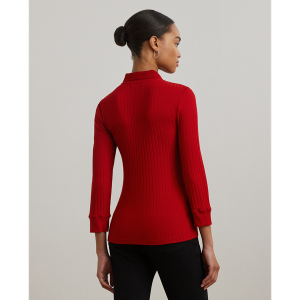 ラルフ・ローレン Lauren Ralph Lauren Plus Size Rib-knit Three-quarter-sleeve Polo S Women's Lauren Ralph Lauren Plus Size Rib-knit Three-quarter