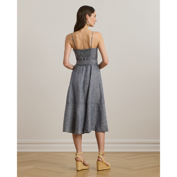 Ralph Lauren★Striped Belted Linen Sleeveless Dress Striped Belted Linen Sleeveless Dress