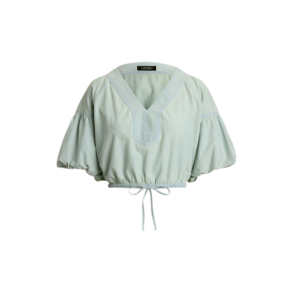売れ筋商品|||ラルフローレン カットソー トップス レディース Women's Chambray Cropped Bubble-Sleeve Blouse Chambray Wash Chambray Cropped Bubble-Sleeve Blouse for Women | Ralph