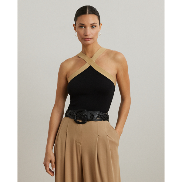 Black/Birch Tan Two-Tone Cotton-Blend Jumper Tank Lauren 1