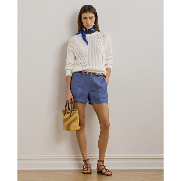 Pointelle-Knit Cotton Crewneck Sweater