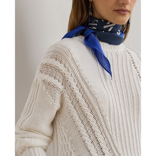 Pointelle-Knit Cotton Crewneck Sweater