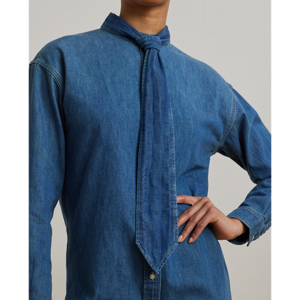 【Lauren Ralph Lauren】Denim Tie-Neck Shirtdress Denim Tie-Neck Shirtdress for Women | Ralph Lauren® CO
