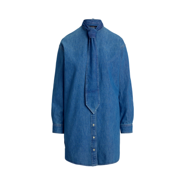 【Lauren Ralph Lauren】Denim Tie-Neck Shirtdress Lauren Ralph Lauren Women's Denim Tie-Neck Shirtdress - Macy's