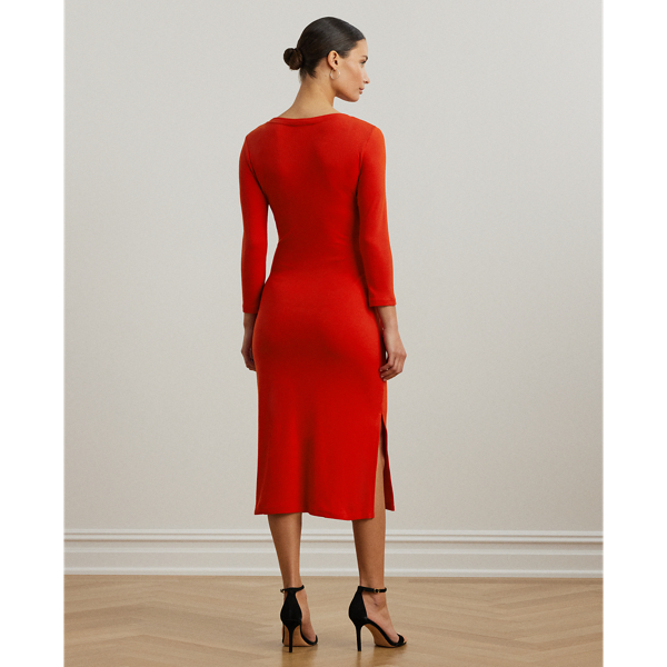 Robe col rond devant lacé coton mélangé Lauren en Vermillon vif 5