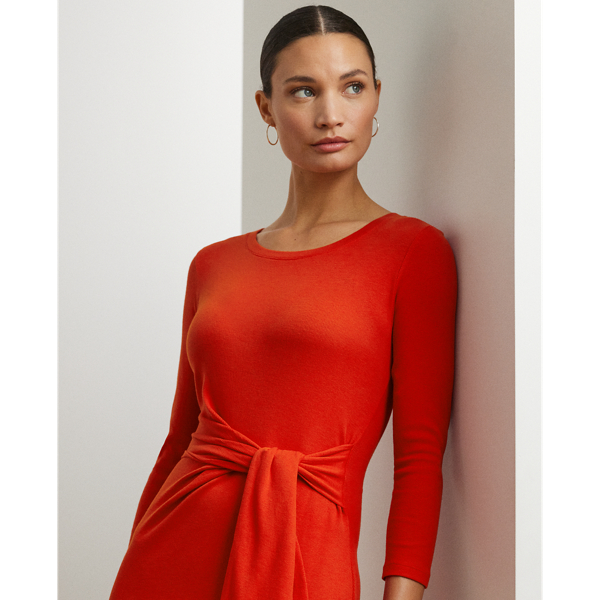 Robe col rond devant lacé coton mélangé Lauren en Vermillon vif 6