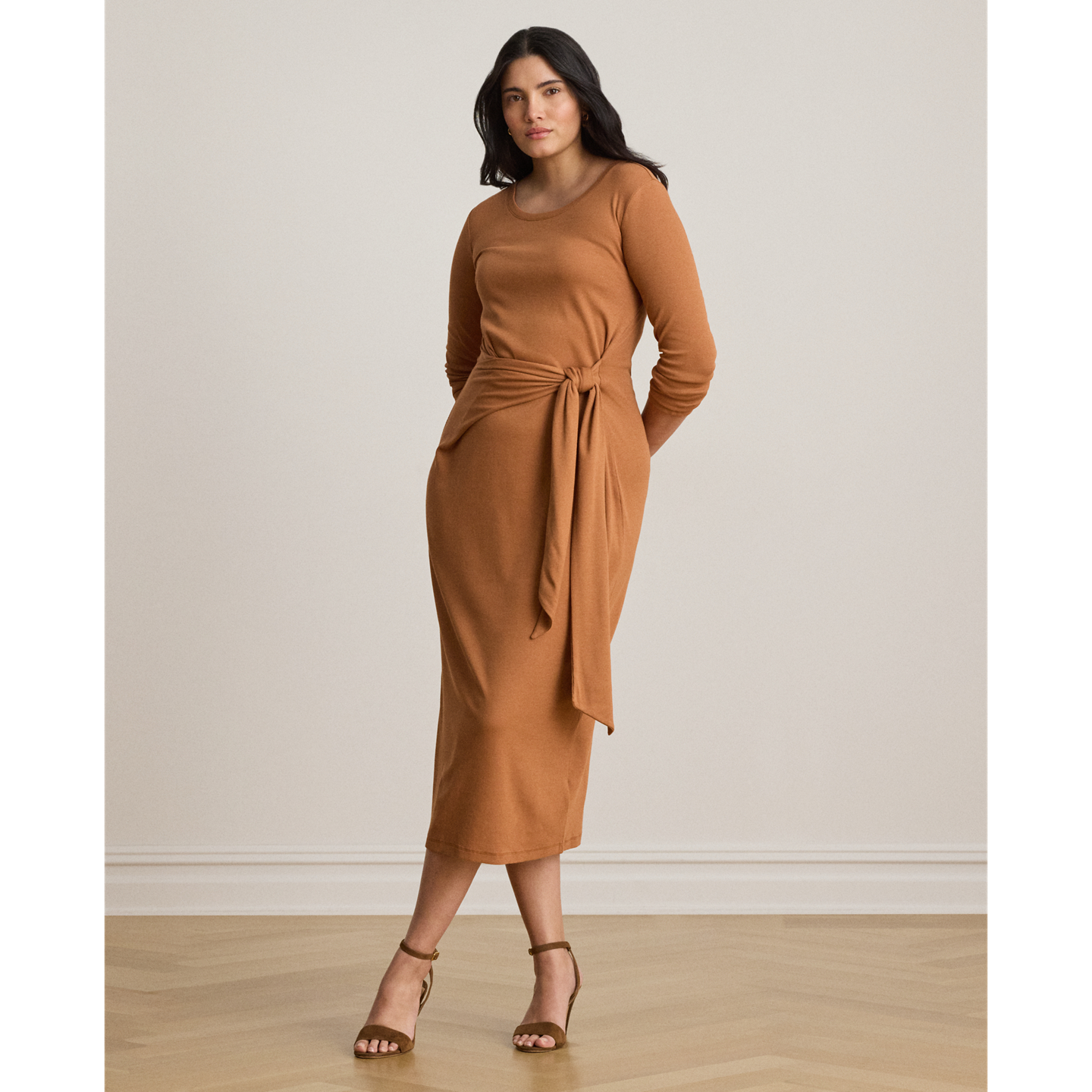 Женское платье Lauren Ralph Lauren Tie-Front Cotton-Blend Crewneck, цвет: Красный терракотовый — фото 6
