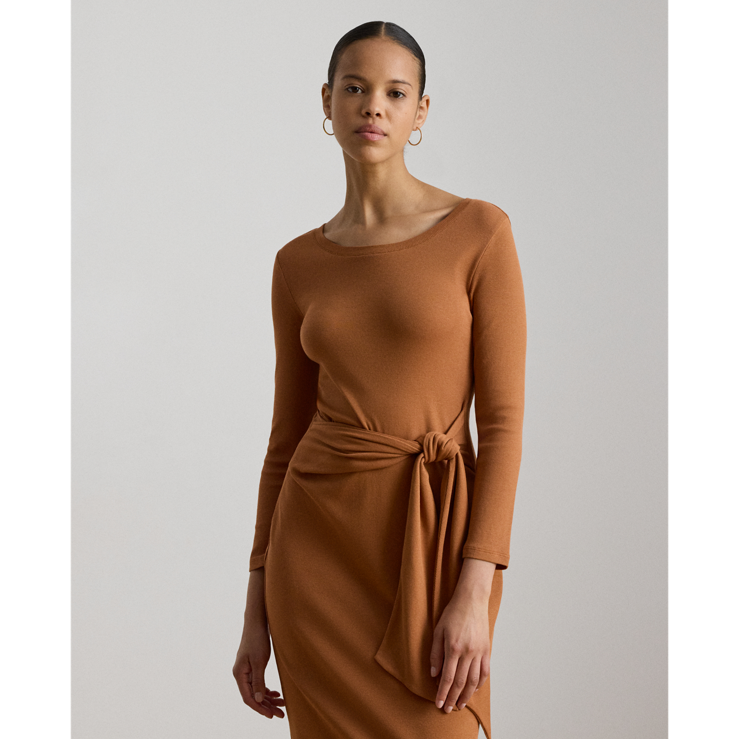 Женское платье Lauren Ralph Lauren Tie-Front Cotton-Blend Crewneck, цвет: Красный терракотовый — фото 1