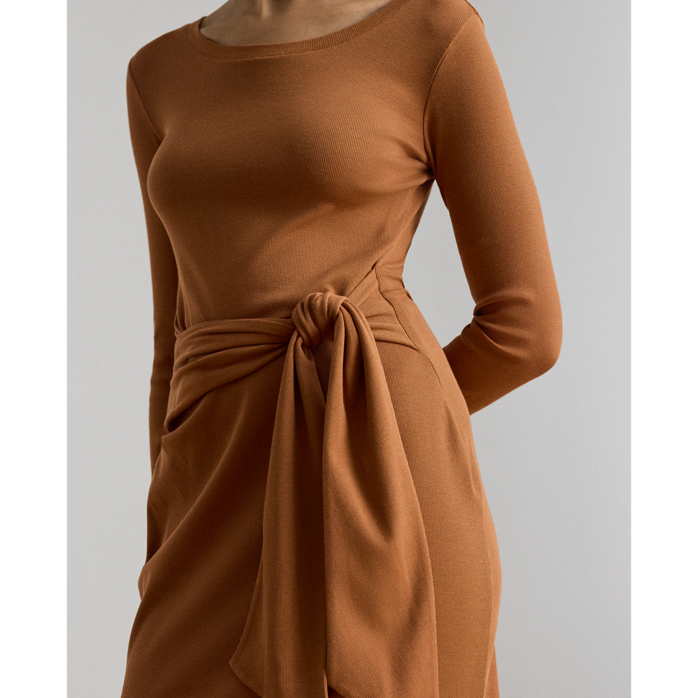 Женское платье Lauren Ralph Lauren Tie-Front Cotton-Blend Crewneck, цвет: Красный терракотовый — фото 3