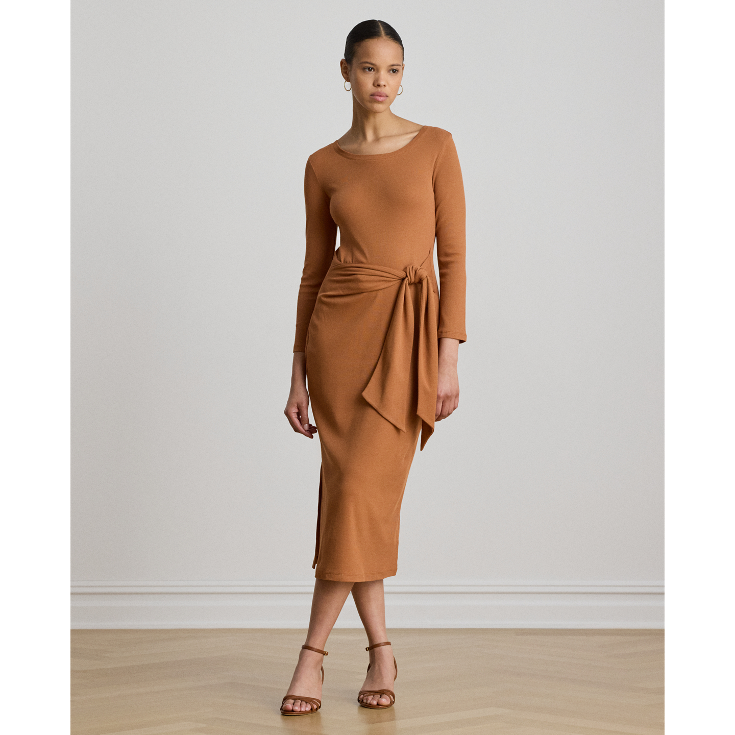 Женское платье Lauren Ralph Lauren Tie-Front Cotton-Blend Crewneck, цвет: Красный терракотовый — фото 4