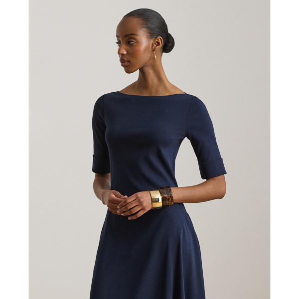 Vestido midi de algod&oacute;n el&aacute;stico Lauren en Lauren Navy 4