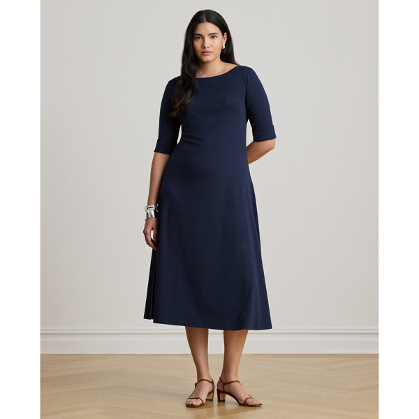 Vestido midi de algod&oacute;n el&aacute;stico Lauren en Lauren Navy 8