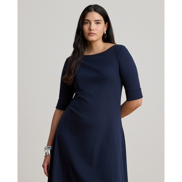 Vestido midi de algod&oacute;n el&aacute;stico Lauren en Lauren Navy 9