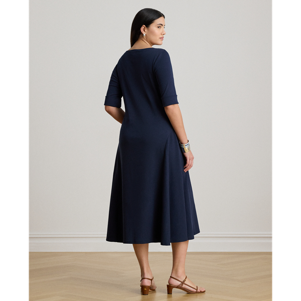 Vestido midi de algod&oacute;n el&aacute;stico Lauren en Lauren Navy 10