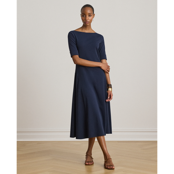 Vestido midi de algod&oacute;n el&aacute;stico Lauren en Lauren Navy 7