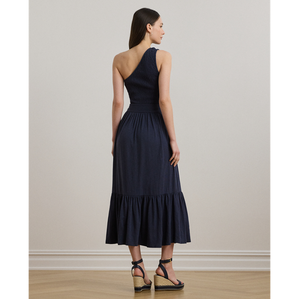 Belted Slub Jersey One-Shoulder Dress