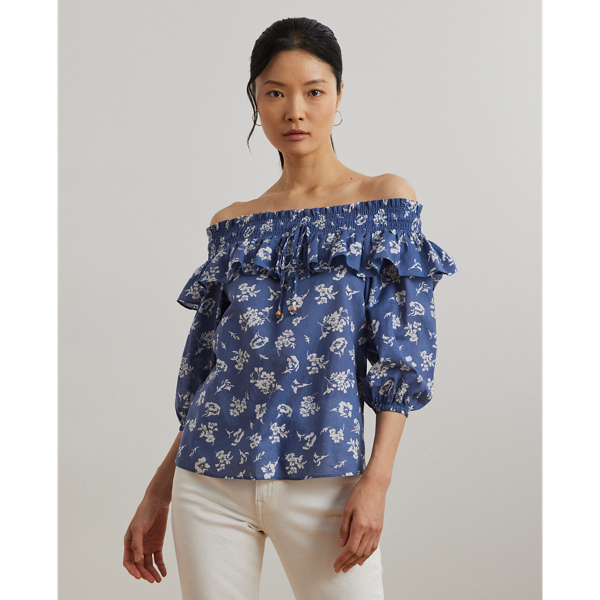 Floral Voile Off-the-Shoulder Blouse