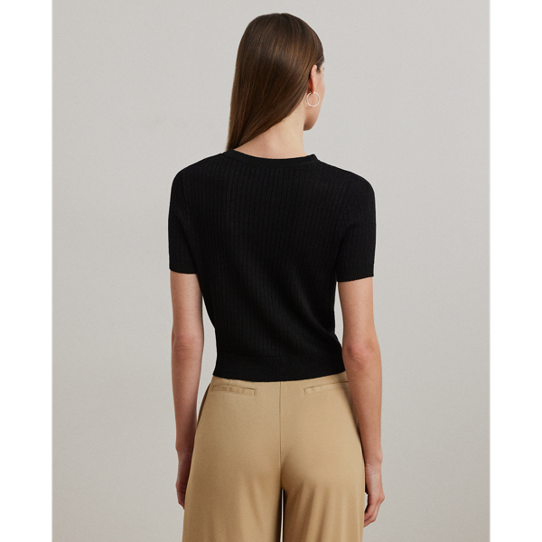 ローレン ラルフ ローレン LAUREN RALPH LAUREN リブ リネンブレンド ショートスリーブ セーター （001ブラック） リブ リネンブレンド ショートスリーブ セーター | ラルフ